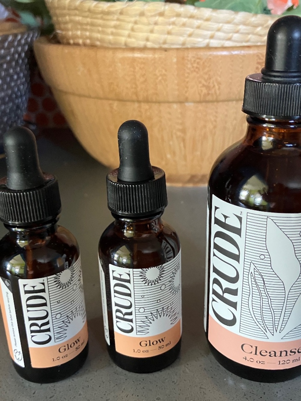 CRUDE skincare set, Natural oil-based Cleanser and two bottles of Glow serum